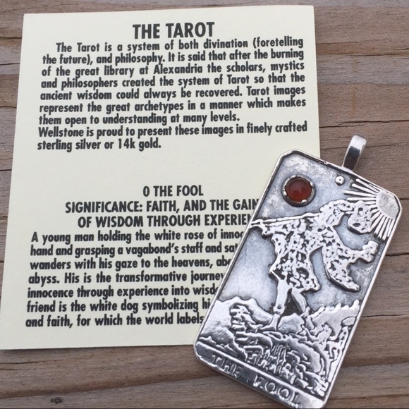 Fool Tarot Card Pendant .925 Sterling Silver w/ Genuine Carnelian gem USA - Picture 6 of 7